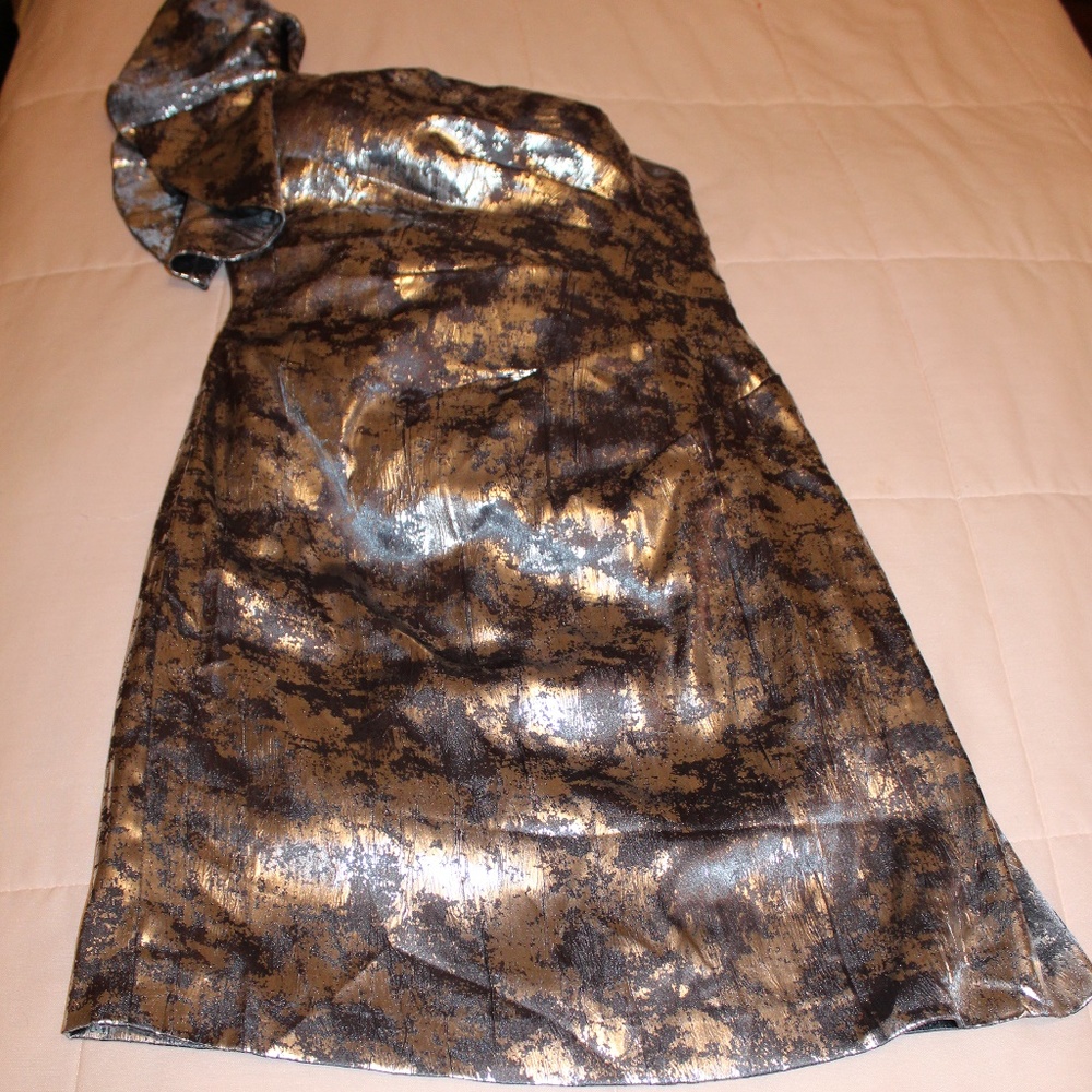 Hailey Logan shiny silver one shoulder dress sz S